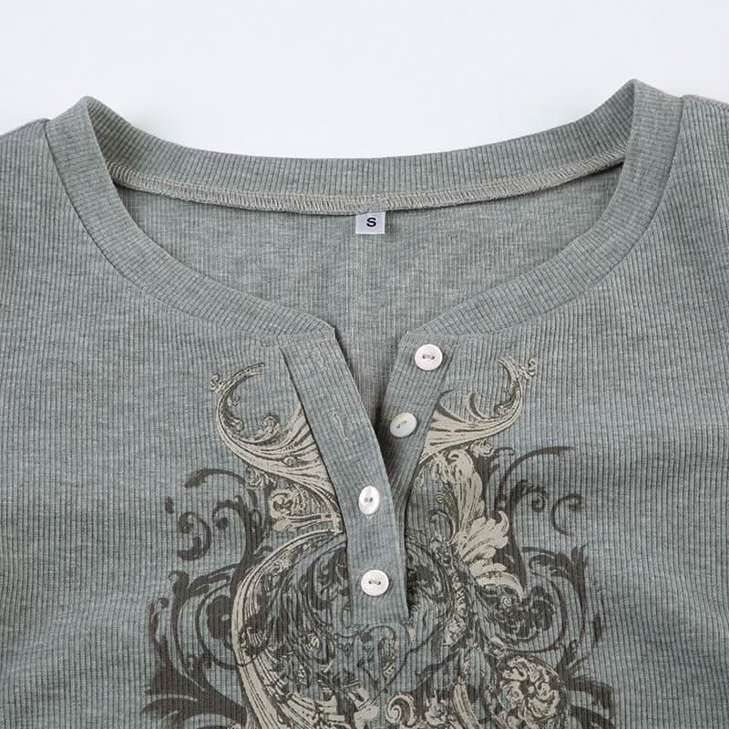 Long sleeve abstract ribbed button top