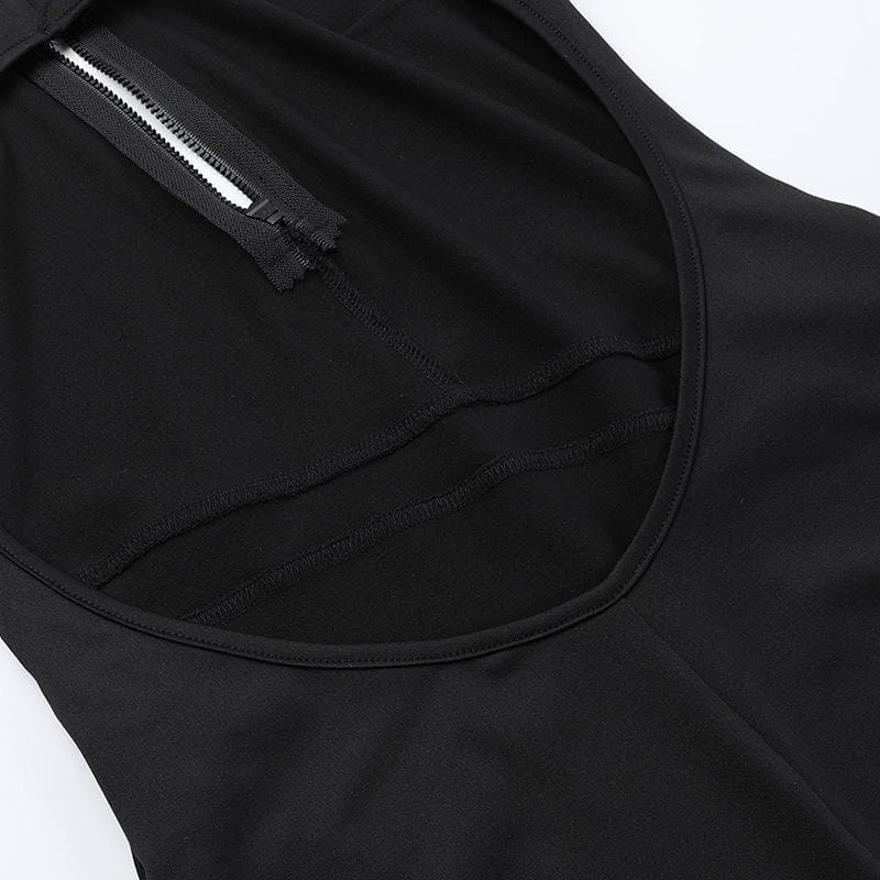 V neck print zip-up backless high slit tank maxi dress