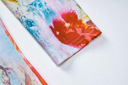 Long sleeve crewneck flower print contrast maxi dress