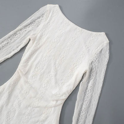 Crewneck long sleeve lace mini dress