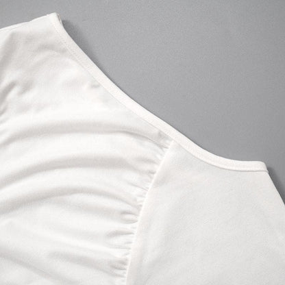 One shoulder ruched irregular solid backless top
