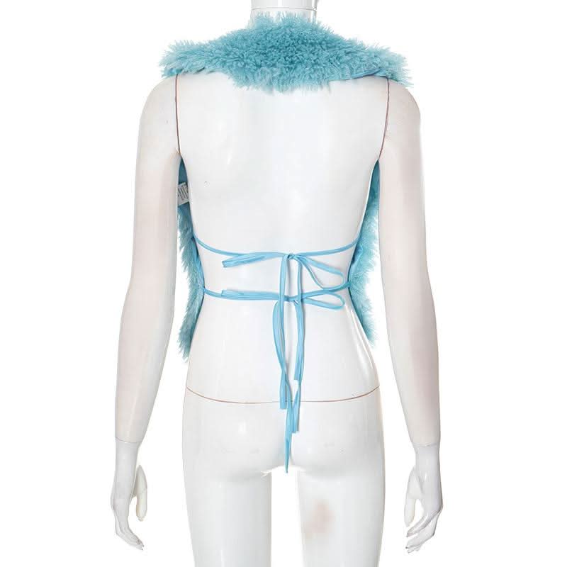 Halter fluffy self tie shrug top