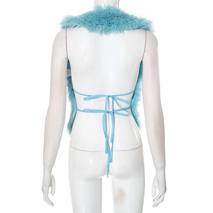 Halter fluffy self tie shrug top