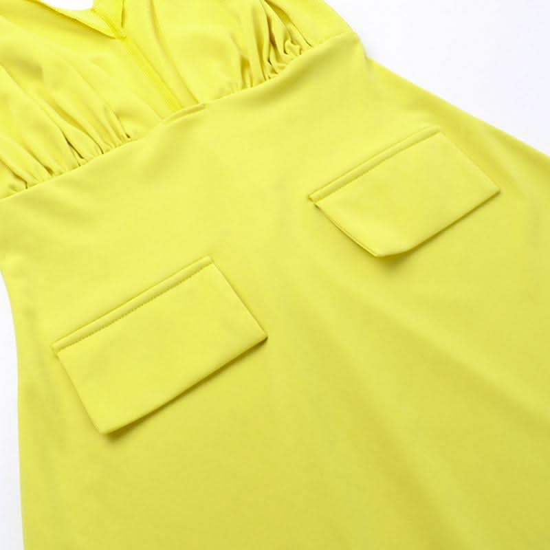 V neck ruched solid cami mini dress