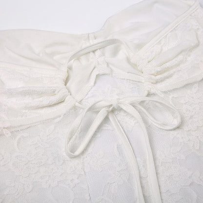 Lace solid ruched sweetheart neck backless self tie tube top