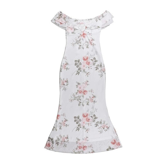 Off shoulder ruched flower print maxi dress