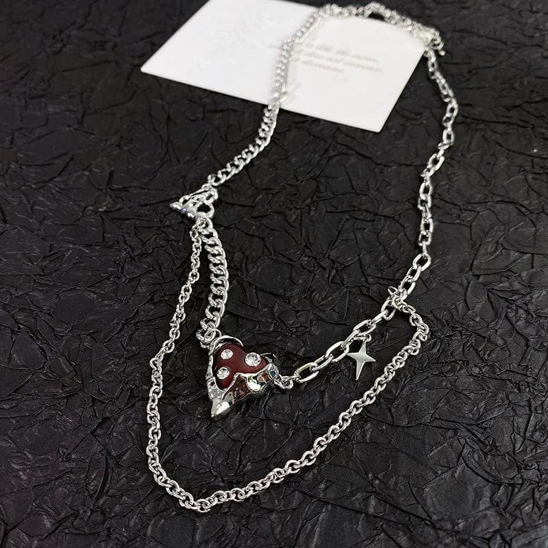 Heart pendant layered chain necklace