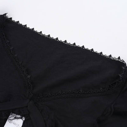 Puff sleeve lace hem button shrug top