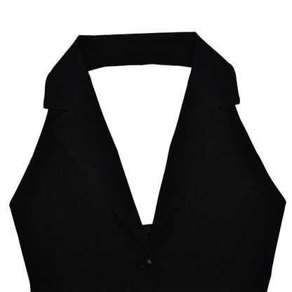 Halter deep V neck button pleated backless mini dress