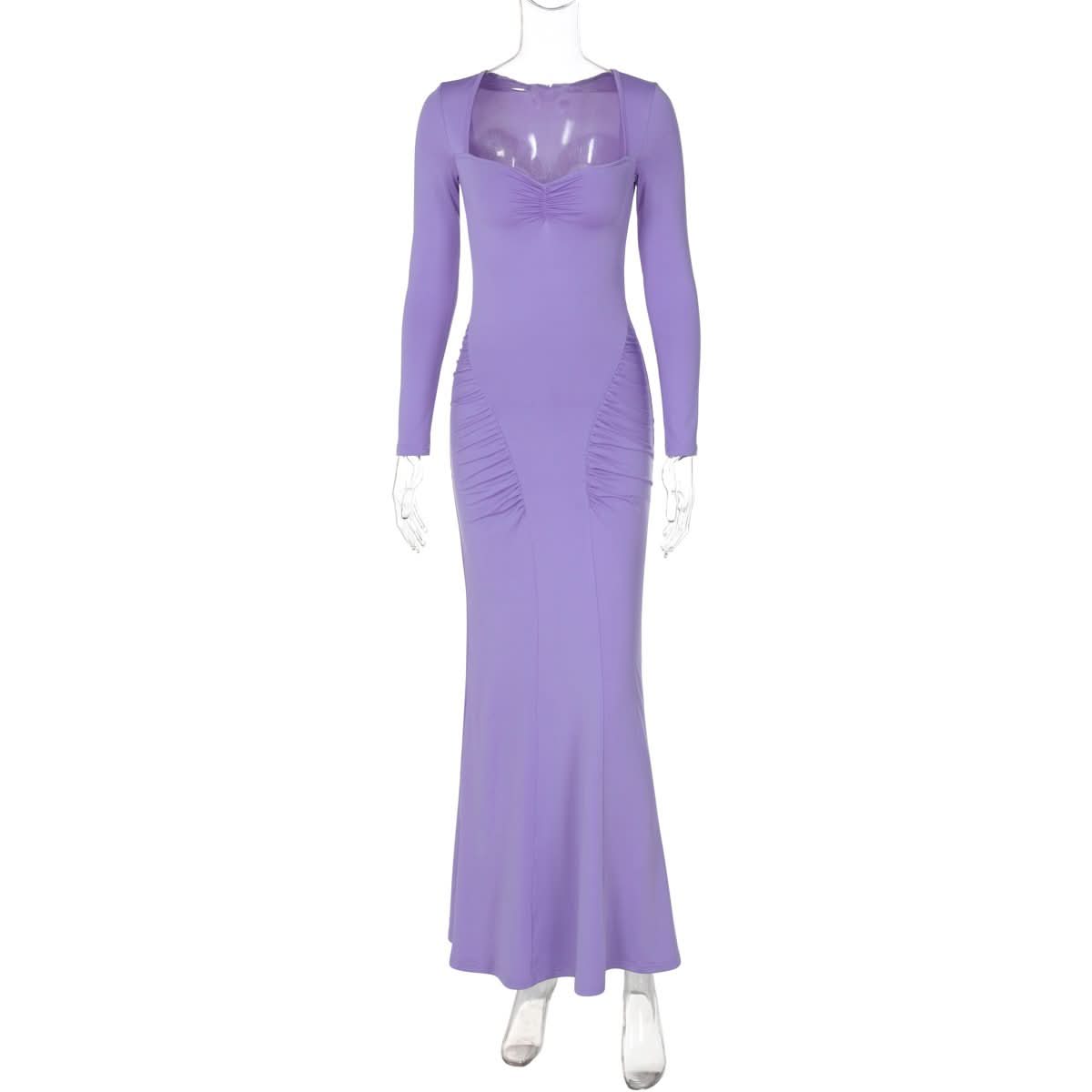 Long sleeve sweetheart neck ruched maxi dress