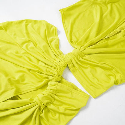 V neck sleeveless high slit ruched maxi dress