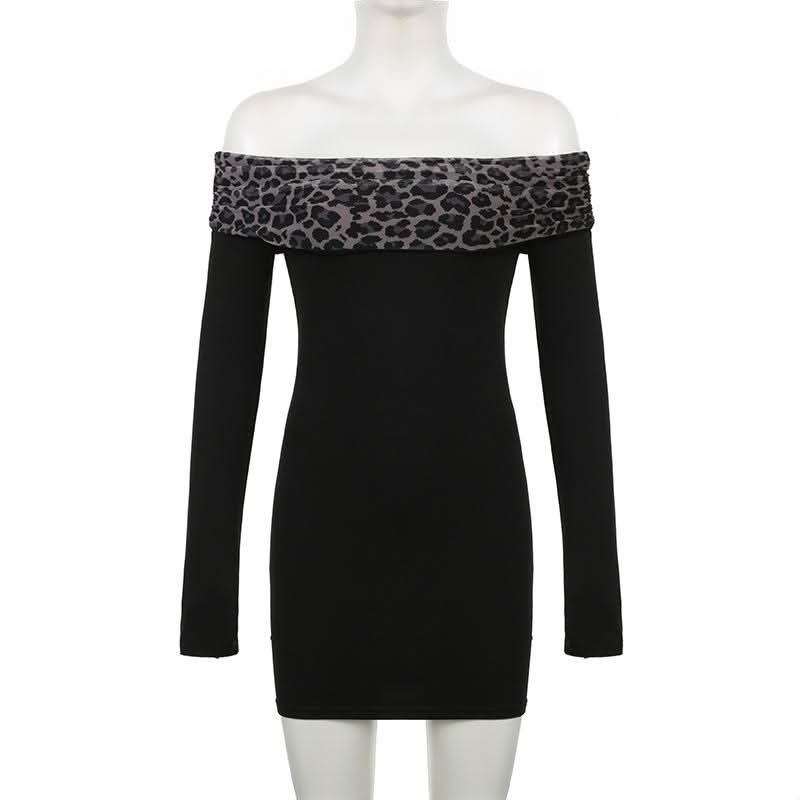 Off shoulder long sleeve leopard print mini dress