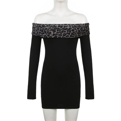 Off shoulder long sleeve leopard print mini dress