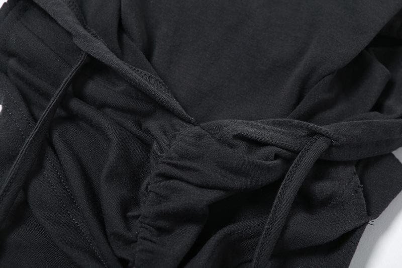 Sleeveless hoodie drawstring cross front ruched top