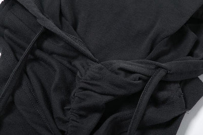 Sleeveless hoodie drawstring cross front ruched top