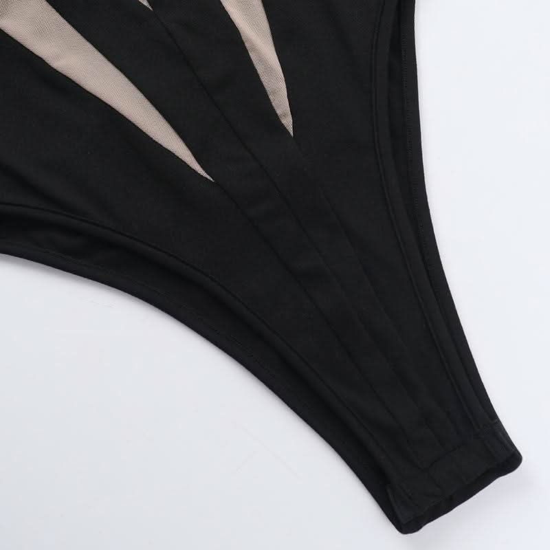 Mesh patchwork backless low cut cami bodysuit