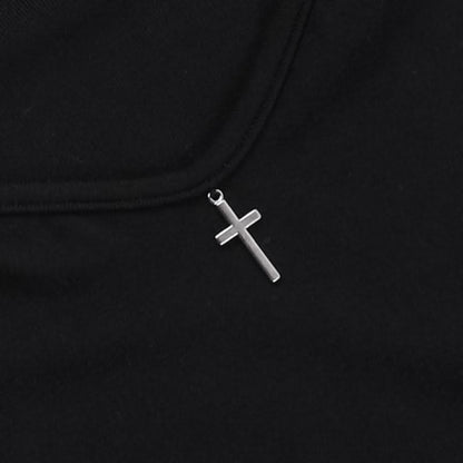 High neck long sleeve hollow out cross metal cut out top