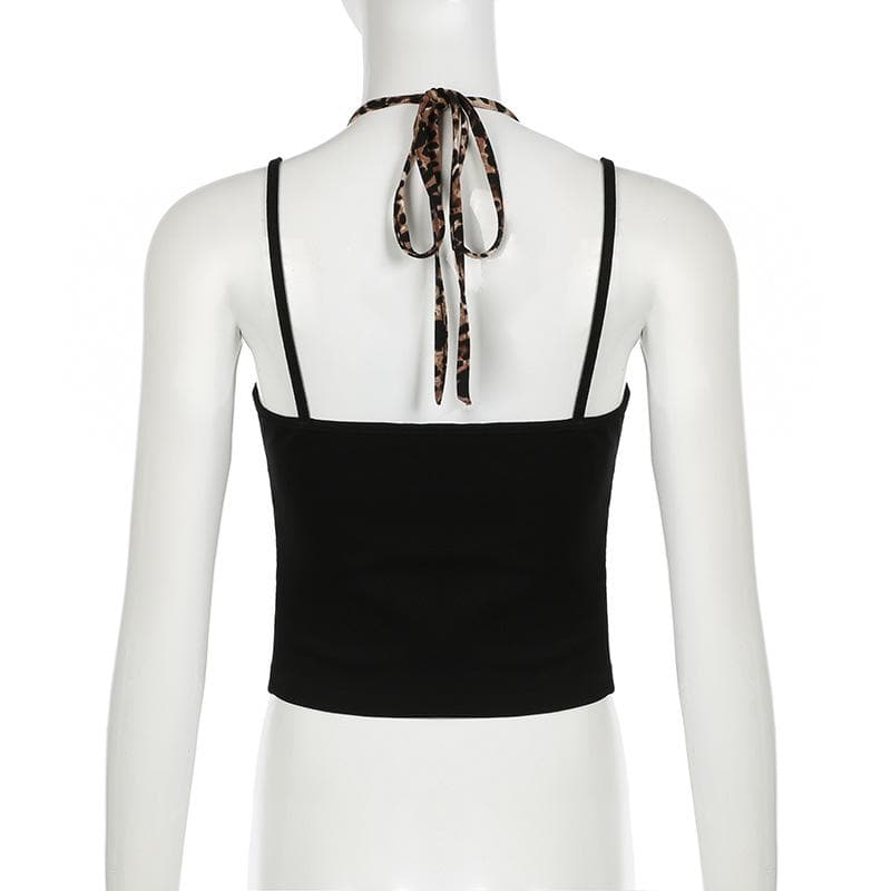 Halter leopard print backless cami top