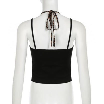 Halter leopard print backless cami top