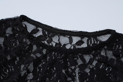 Lace see through long sleeve solid crewneck maxi dress