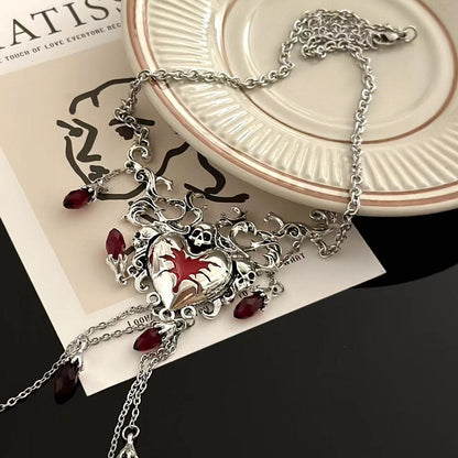 Heart pendant tassels chain necklace