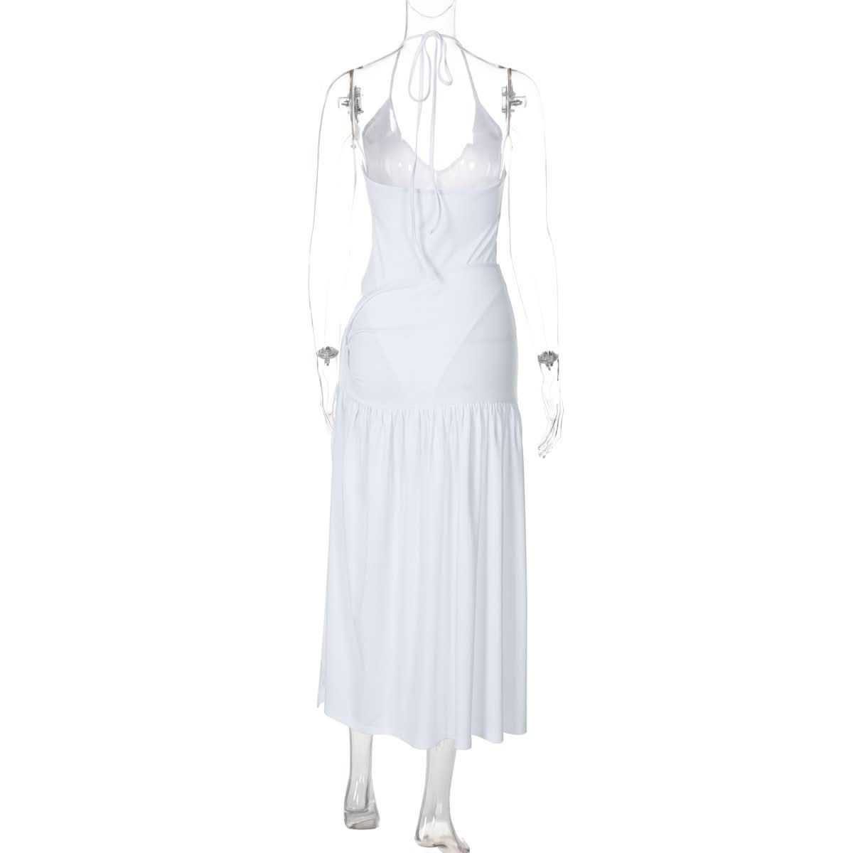 Halter v neck knotted slit maxi skirt set-final-sale