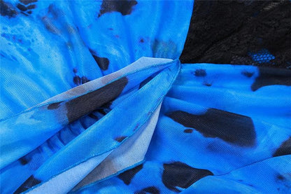 Self tie halter lace hem irregular backless contrast maxi dress