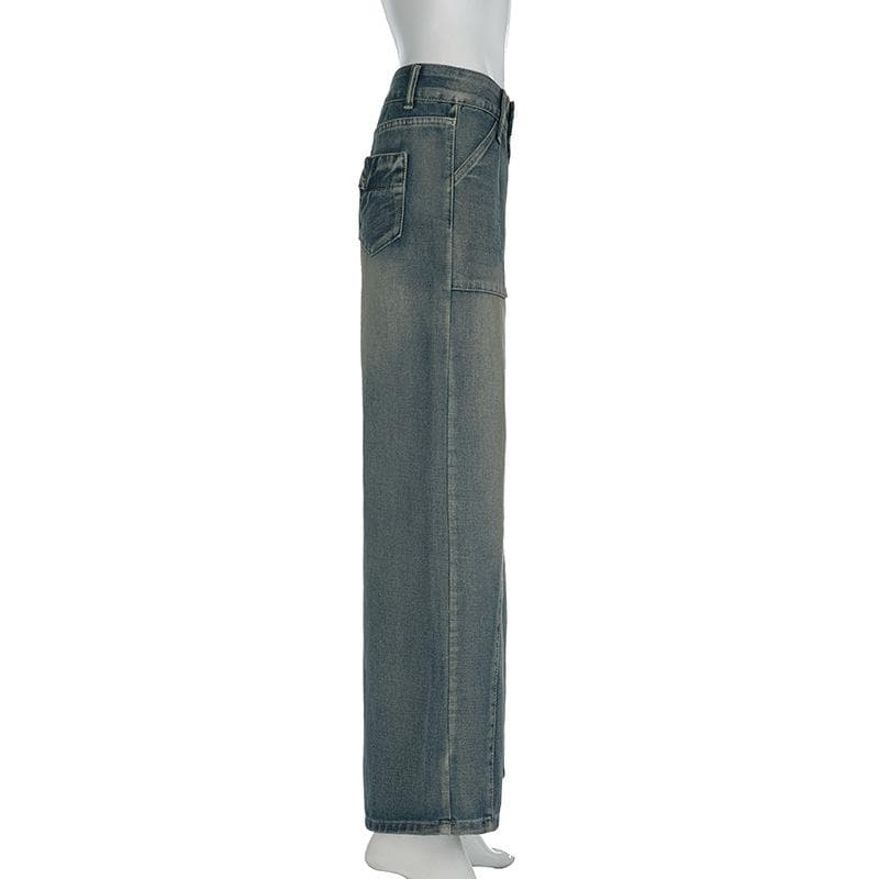 Straight leg button low rise jeans