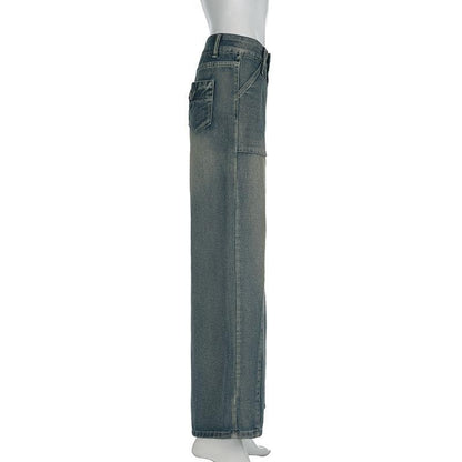 Straight leg button low rise jeans