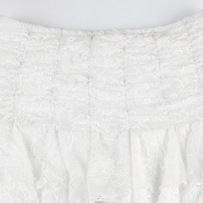 Ruched lace patchwork ruffle irregular mini skirt