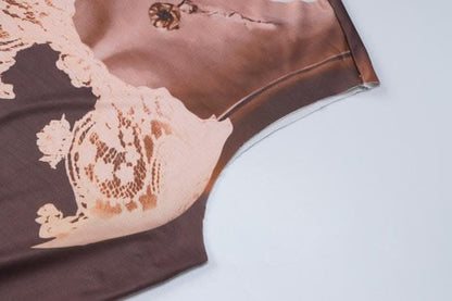 Flower print contrast sleeveless crewneck midi dress-final-sale