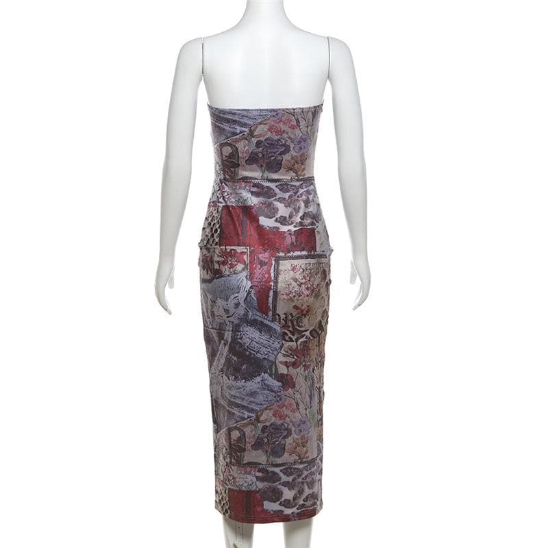 Print abstract contrast tube midi dress