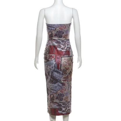 Print abstract contrast tube midi dress