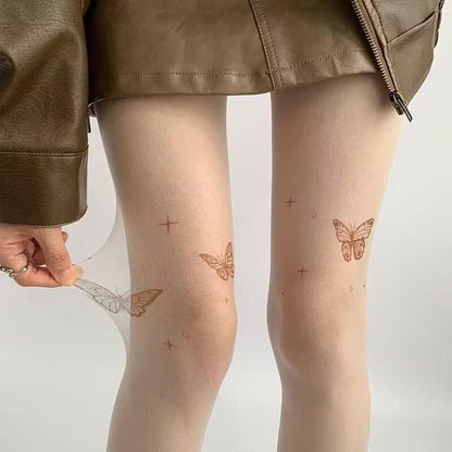 Butterfly print sheer mesh tights