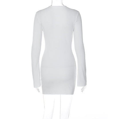 Lace up solid long sleeve ribbed self tie mini dress