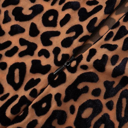 Leopard print high neck gloves zip-up jumpsuit