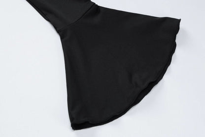 Long flared sleeve v neck ruched maxi dress