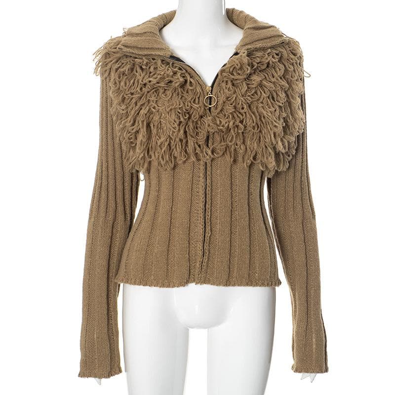 Long sleeve high neck zip-up ribbed knitted top
