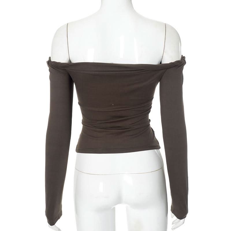 Off shoulder long sleeve backless solid top