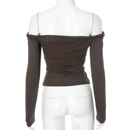 Off shoulder long sleeve backless solid top