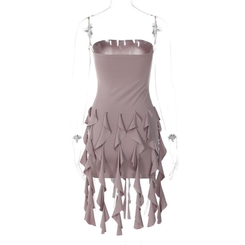 Ruffle backless sleeveless solid tube mini dress