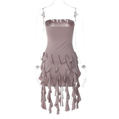 Ruffle backless sleeveless solid tube mini dress