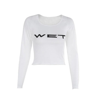Long sleeve “WET” print u neck top