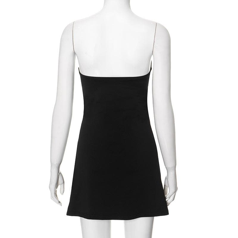 Metal applique hollow out solid tube cut out mini dress