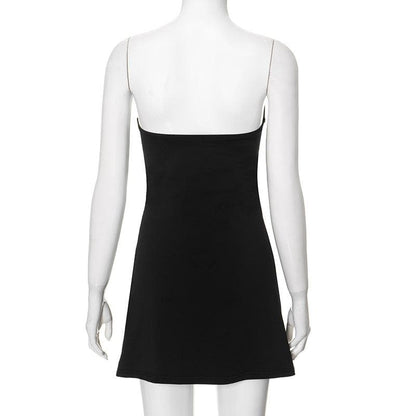 Metal applique hollow out solid tube cut out mini dress