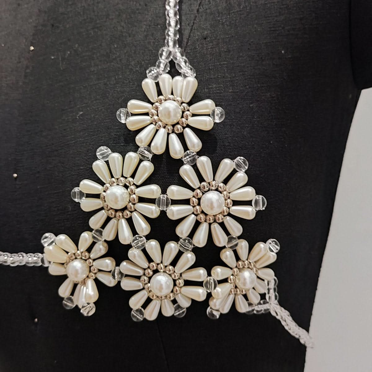 Halter beaded flower pattern backless top