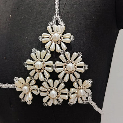 Halter beaded flower pattern backless top