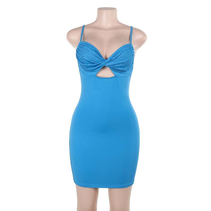 Hollow out v neck ruched backless cami cut out mini dress