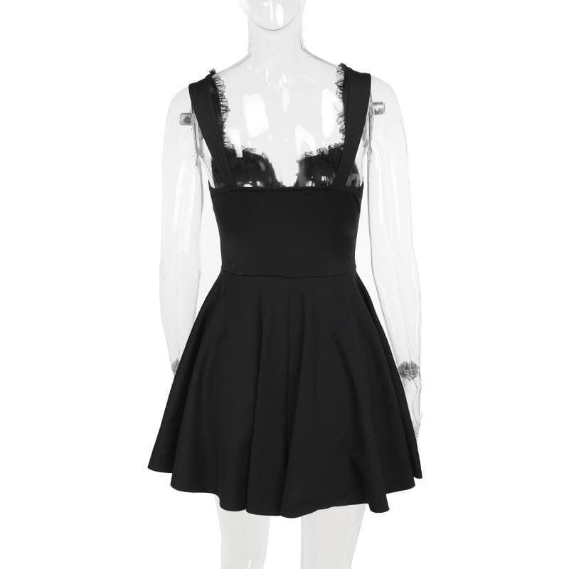Lace hem button bowknot cami mini dress
