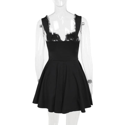 Lace hem button bowknot cami mini dress